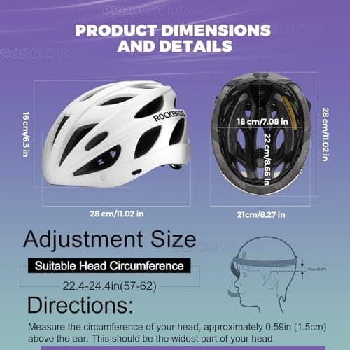 ROCKBROS Bike Helmet for Adult Men Women with Suggested Fit 58-65cm, Detachable Magnetic Goggles & Sun Visor, Lightweight with Adjustable Side and Chin Strap, Suitable for Myopia Glasses
