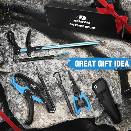 Mossy Oak Fishing Tools Kit- Fishing Plier, Fish Lip Gripper, Multifunctional Fishing Hook Remover with Lanyards Sheath, Saltwater Resistant Fishing Accessories & Equipment, Fishing Gifts for Men