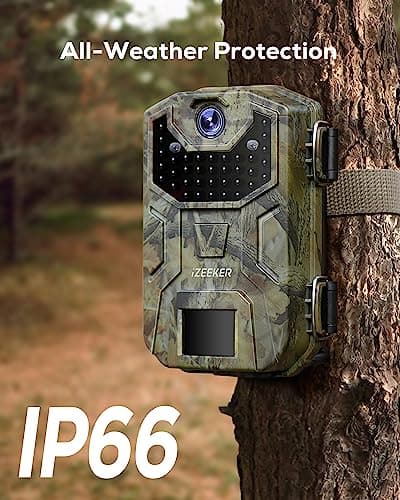 iZEEKER Trail Camera, HD Game Camera with 940nm No Glow Night Vision Motion Activated 0.2s Trigger Time, Hunting Camera No WiFi, IP66 Waterproof for Wildlife Monitoring Outdoor Security Deer Scouting