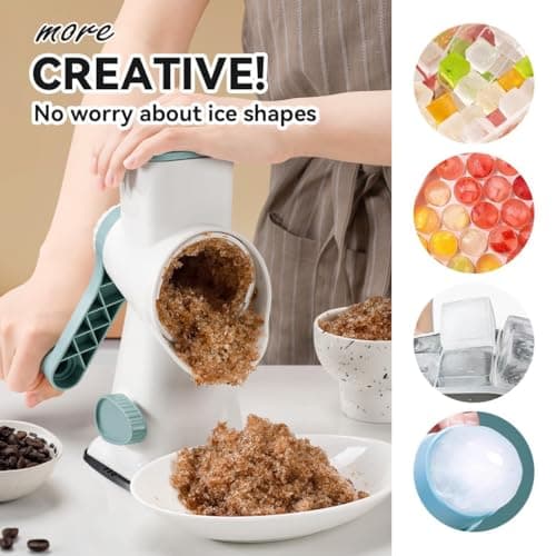 KEOUKE Rotary Ice Shaver Manual White - Stainless Steel Blade, Quick Labor-Saving Handle, Safe Stable Suction Base, Home Using Snow Cone Machine for All Ice Cubes