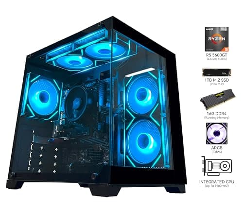 YAWYORE Gaming PC Desktop Computer AMD Ryzen 5 5600GT,16GB DDR4 3200MHz,1TB M.2 NVMe PCle,550W 80PLUS PSU,WiFi,Game Design Office Console,Sea View Room, Towers Prebuilt PC (Black)