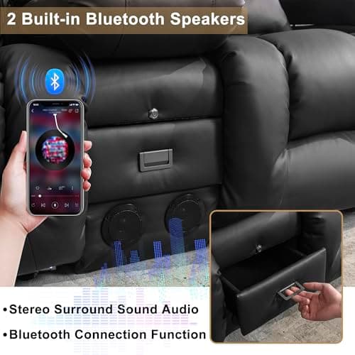 URRED Power Loveseat Recliner Sofa with Massage and Heat, Wall Hugger Reclining Loveseat with Console, RV Couch Home Theater Seating with LED Lights for Living Room (Black, 67" - 2 Seats)