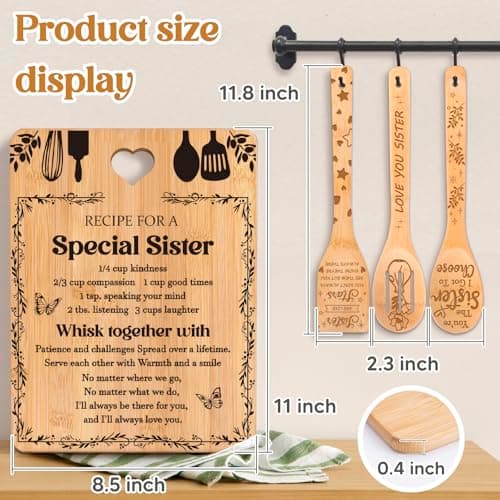 Gifts for Sister - "Recipe for a Special Sister" Sister Birthday Gifts Cutting Board Set, Bamboo-Made Engraved Utensil Set Sister Gifts, Birthday Gifts for Sister from Sister