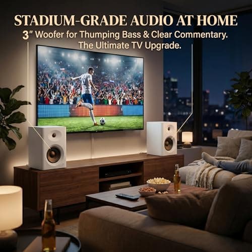 Computer Speakers for Desktop PC, 60W Bluetooth 5.3 Stereo 2.0 System with Bass, Compact Powered Bookshelf Speakers for Office, Monitors, Laptop, Gaming, TV, Gifts (White, Pair)