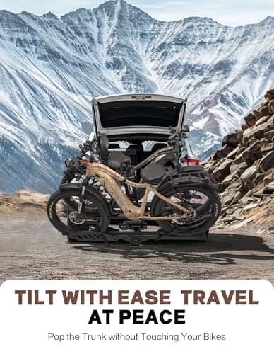 E-Bike Rack with Ramp, Hitch 2 Bike Rack, 200 lbs Capacity Electric Bike Carrier, Foldable Platform Mount for Cars, Trucks, SUVs, Minivans, Up to 5-Inch Fat Tire for 2'' Receiver