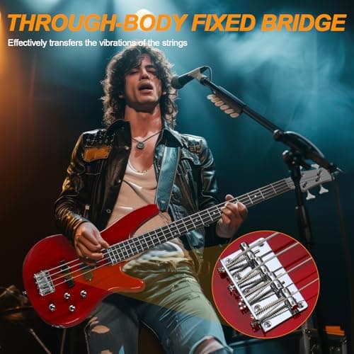 Ktaxon Electric Bass Guitar 4 String Bass Guitar with 20 Watt Amplifier, PJ Type Pickup, Naturally air-dried Maple Neck, Rosewood Fretboard, Basswood Body(Red)