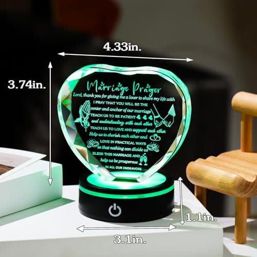 YWHL Wedding Gifts for Couples Crystal Heart Anniversary Marriage Prayer Plaque with Colorful LED Base Wedding Gift with Inspiring Quotes, Unique Newlywed Gifts Mr and Mrs Gifts Bridal Shower Gifts