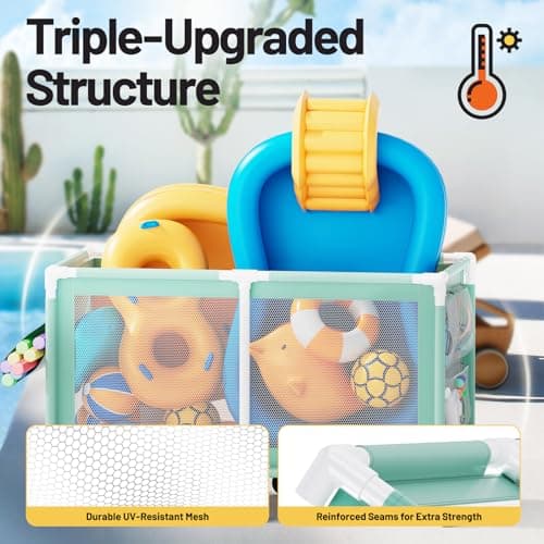 280 Gallon 69" Pool Storage Bin XXL Extra Large Swimming Pool Float Storage Bin, Pool Noodles Holder, Toys, Floats, Balls and Floats Equipment Mesh Rolling Bin for Garden Lawn, 69" Lx32 Wx35 H