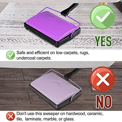 Yocada Carpet Sweeper Cleaner for Home Office Low&Undercoat Carpets Rugs Pet Hair Dust Scraps Paper Small Rubbish Cleaning with a Brush
