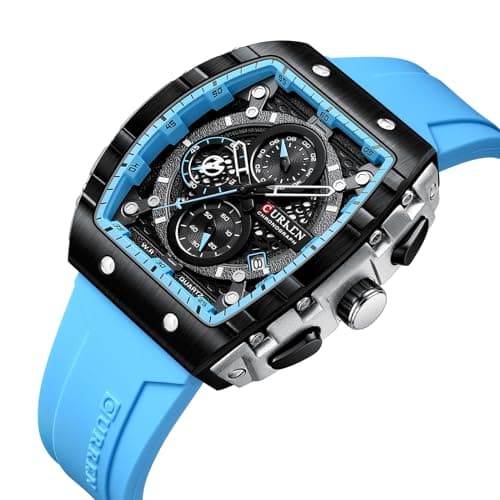 PASOY Luxury Chronograph Watches for Mens Rubber Strap Black Waterproof Date Analog Quartz Watch