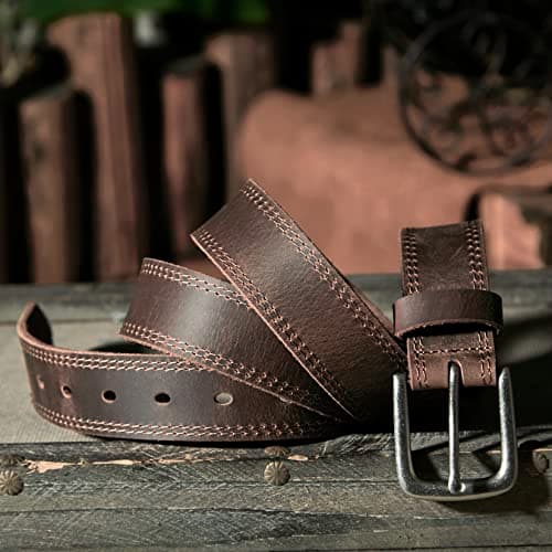 VATAN Men's Genuine Leather Casual Every Day Jeans Belts, Handmade Men Leather Belt with Gift Box