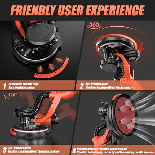 1000W Drywall Sander, Electric Drywall Sander, Popcorn Ceiling Removal Tool with Vacuum Dust Collection, 6 Variable Speed, Foldable Telescopic Handle