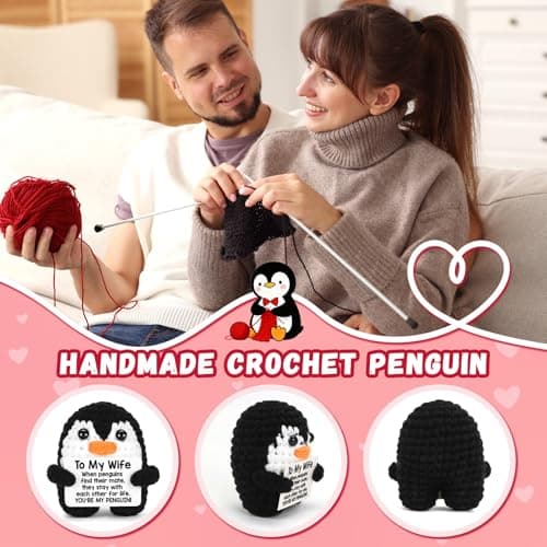 Gifts for Her Wife from Husband Birthday Christmas, To My Wife Handmade Crochet Emotional Mini Funny Penguin, Romantic Wedding Anniversary Valentines Gifts for Women Her, Small Cute Love Sign Decor