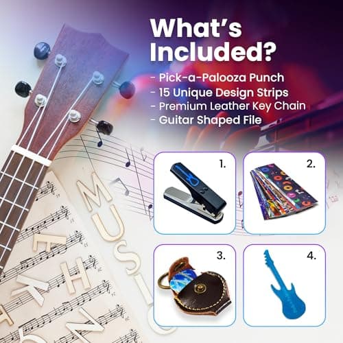 Custom Pick Maker for Musicians, Leather Key Chain Holder, Pick Strips with Artwork & File, Unique Gifts for Men & Women DIY Guitar Picks Punch Mega Pack with Pick Punch Tool - Blue B00C7AFDVM