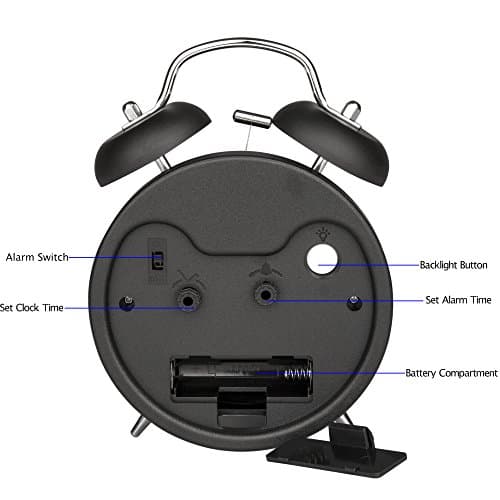 Peakeep 4 Inches Twin Bell Loud Alarm Clock for Heavy Sleepers, Backlight, Battery Operated Old Fashioned Alarm Clock for Bedrooms (3D-Dial, Black)