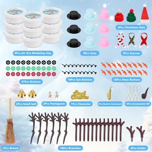 Christmas Xmas Birthday Gifts for Teen Boys Girls,Easy-to-Shape Air Dry Modeling Clay,Encourages Creativity&Motor Skills Christmas Crafts Stocking Stuffers for Kids,9 Pack Clay Build Snowman Kit B0FC2LQDQP