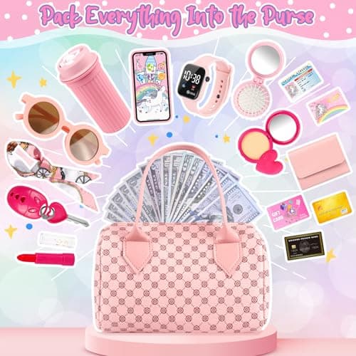 32Pcs Role Play Set with Handbag, Water Bottle, Scarf, Pretend Makeup, Birthday Gifts, Mom-Daughter Bonding, Multi-Scene Play Oisacirg Play Purse with Watch, Phone, Pretend Play Toys for Girls Ages 3-8 B0D7CQGK8X