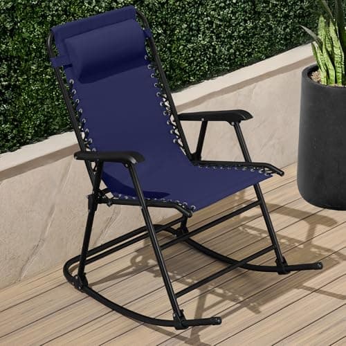 Best Choice Products Outdoor Zero Gravity Rocking Chair, Folding Reclining Patio Lounge Chair with Adjustable Pillow for Lawn, Beach, Camping - Blue