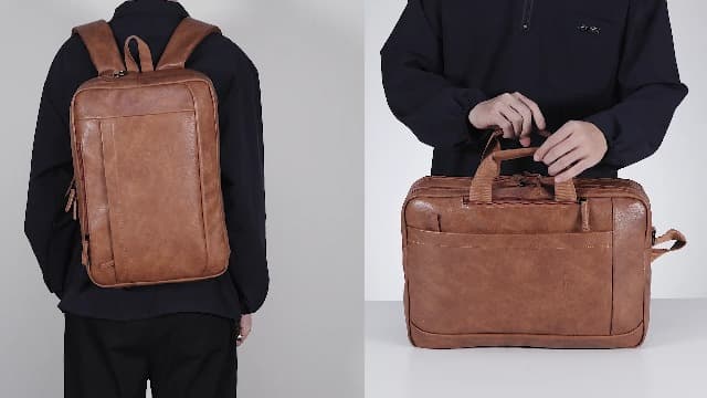 Faux Leather Messenger Bag for Men | 17-17.3 Inch Leather Mens Laptop Bag Leather Briefcasen Convertible Backpack 3 in 1 Computer Handbags Work Bag Shoulder Crossbody Bag Office | Vintage Brown