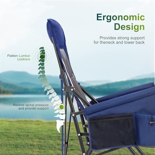 ALPHA CAMP Oversized Folding Camping Chairs High Backrest Heavy Duty Lawn Chairs for Adults Support 500 LBS Portable Camp Chairs with Cup Holders Large Side Pocket for Outdoor