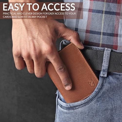 FOXHACKLE Leather Credit Card Holder For Men and Women,Small RFID Blocking Bifold Wallet (Hunter Tan)