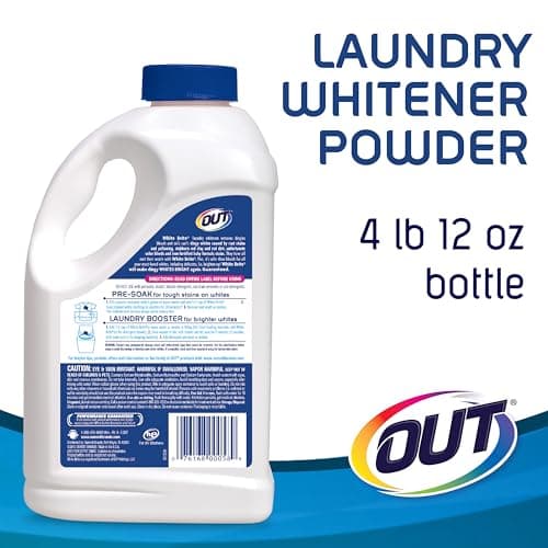 OUT White Brite Laundry Whitener Bleach Alternative, Stain Remover Detergent Booster Powder for Clothes, 4 Pound 12 Ounce Bottle