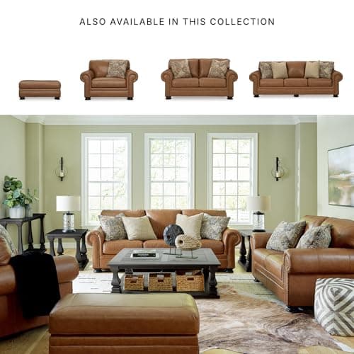 Signature Design by Ashley Carianna Classic Leather Match Sofa with Nailhead Trim, Dark Brown