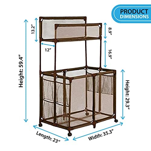 Essentially Yours Pool Storage Equipment Organizer Holder - Noodles, Toys, Balls and Floats Mesh Rolling Double Decker Bin, Large with Noodle Holder, (35.3" W x 23" L x 59.4" H), Brown Style 561935