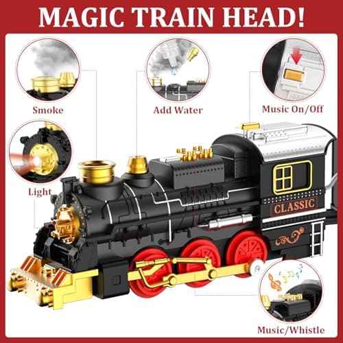 Train Set Train Toys for Boys with Smokes, Lights and Sound (ON/Off), Train Set Under Christmas Tree, Toddler Model Trains for 3 4 5 6 7 8+ Years Old Kids Gifts