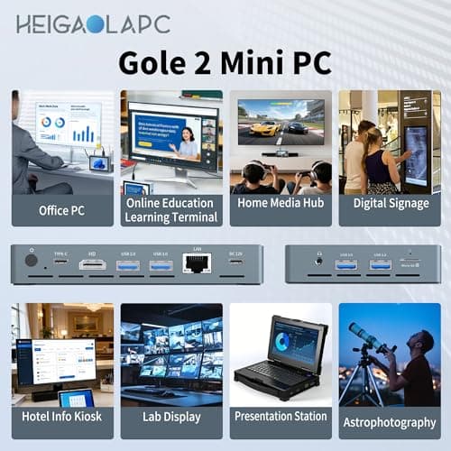 HEIGAOLAPC Mini PC with Intel Celeron N5100, 8GB RAM 256GB SSD, Windows 11 Pro, Triple 4K Display, Dual-Band WiFi, Fanless Design for Digital Signage, POS, Office, Home & Business