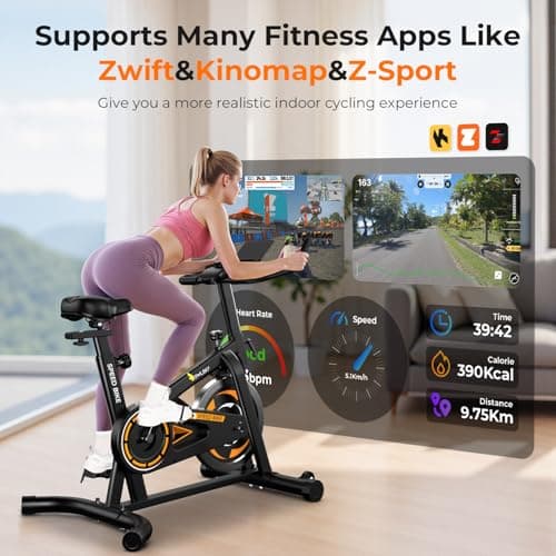 OWLSKY Exercise Bike with APP, Stationary Bike for Home, 300 lbs Capacity Quiet Indoor Cycling Bike Gym Cardio Workout, Adjustable Seat & Tablet Holder