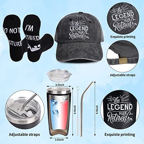 Kolewo4ever 9 Pcs Retirement Gifts for Men Christmas Gifts for Men 2025 Happy Retirement Gift for Coworker,Teachers,Dad,Grandpa Best Retire Gift Box with Insulated Tumbler Baseball Cap Socks