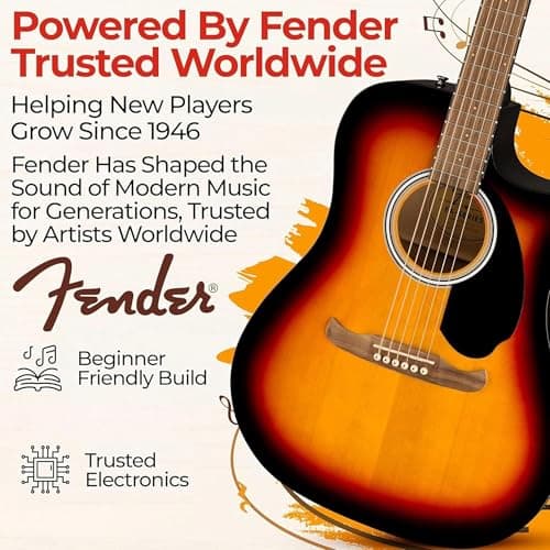 Fender FA-125CE Dreadnought Cutaway Acoustic-Electric Guitar - Sunburst Bundle with Gig Bag, Strap, Strings, Picks, and Austin Bazaar Instructional DVD
