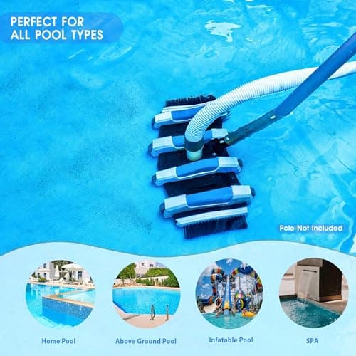 Enhanced Pool Vacuum Head with Direction-Control Handle - Extra-Wide 4LB Professional Weighted Vac Heads Brush & Wheels for Vinyl Liner-Deep Cleaning for Inground & Above Ground Swimming Pool - Blue