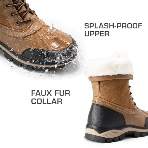 DREAM PAIRS Snow Boots for Women Waterproof Mid Calf Lace Up Duck Boots Warm Faux Fur FuzzyGo Bold Winter Boots for Outdoor