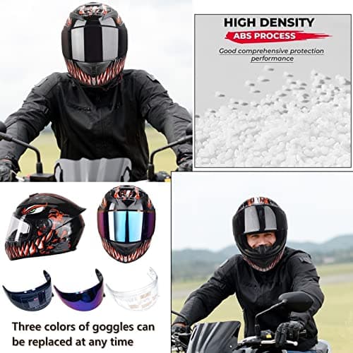 HTLNUZD Full Face Motorcycle Helmet Racing Motocross Helmets with Pinlock Compatible Clear&Tinted Visors DOT Model Approved Street Bike Helmet