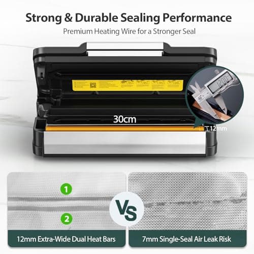 95kPa Vacuum Sealer Machine with AquaLock Technology, for Moist Seals, 2X Seal & 130W, Fully Automatic Food Sealer, Built-In Cutter, Bag Storage & Hose, Precision Sealing, 2 Bag Rolls,Stainless Steel