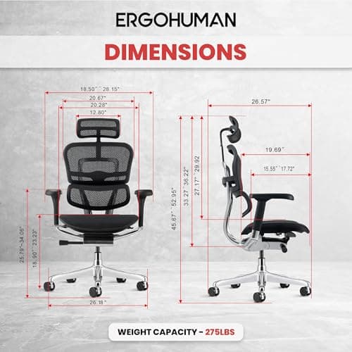 Ergohuman Eurotech ME7ERG GEN2 High Back Mesh Office Chair with Tilt Tension Control, Tilt Lock, Back Angle, Back Height, Synchro Tilt, Seat Height, Seat Depth, and Arm Height Adjustments, Black