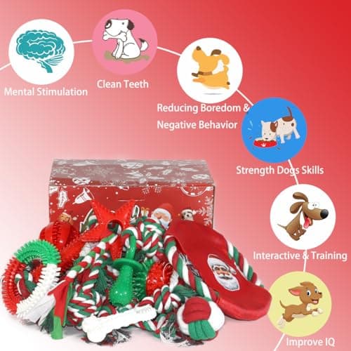 Beiker Christmas Dog Toys Bulk 15 Pack, Puppy Chew Toys for Teething Small Medium Puppies, Holiday Christmas Themed Presents Gifts Box Including Variety Tough Rubber and Rope Toys B0DG8WK4KW