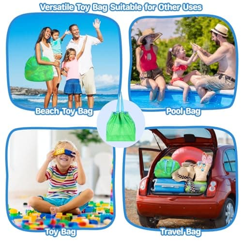 Extra Large Mesh Beach Toy Bag With Drawstring - Lightweight Tote for Sand Toys, Children's Storage Bag for Travel Essentials, Neon Green