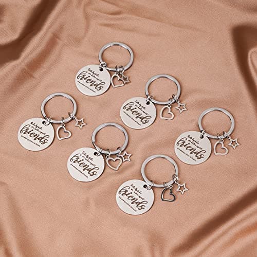 Kolewo4ever 12pc Friend Appreciation Gift Set: 6 Cosmetic Bags & 6 Keychains, White, Letter Print, Zipper Closure, Lightweight, Easy to Clean, Durable, Women Adults, Gift, Travel, Organization