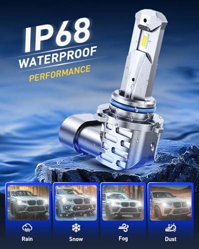 AUTOONE HB3 9005 LED Light Bulbs White, 6000K Super Bright, Fanless Mini Size, Plug and Play, Pack of 2