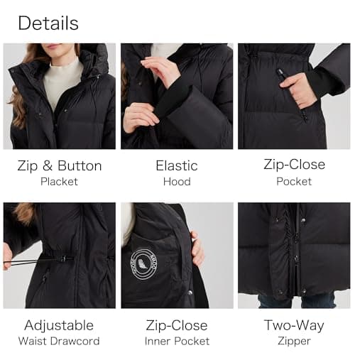 ANYIELIEMO Women’s Thick Long Goose Down Coat Hooded Warm Winter Down Puffer Parka Jacket with Knee-Length Coverage