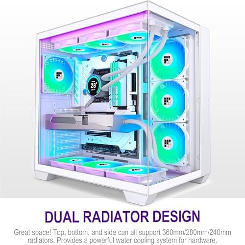 FOIFKIN F600 PC Case - Pre-Installed 7 PWM ARGB Fan, ATX Mid-Tower Gaming PC Case, 270° Panoramic Glass with Type-C, FOIFKIN (White, F600)