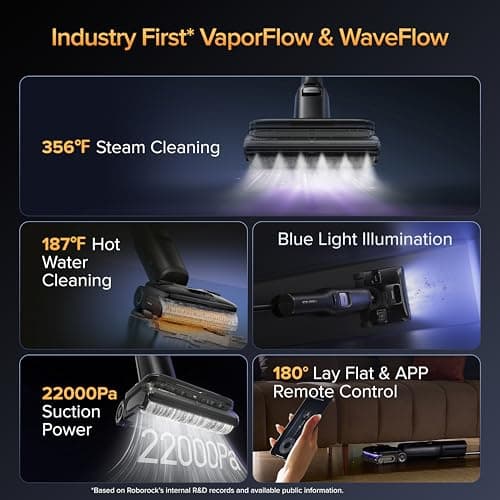 roborock F25 Ultra Steam Wet Dry Vacuum Cleaner, 356°F Steam Mop & 187°F Hot Water Cordless Vacuum Mop All in One, Floor Washer with Blue Light, 194°F Self-Cleaning, 180° Lay-Flat, AI Assitant Wheels