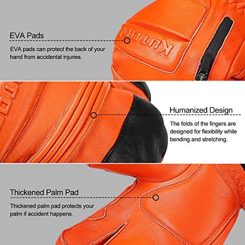 KUTOOK Winter 3 Fingers Ski Mittens Goatskin Thermal 3M Thinsulate Waterproof Snowboarding Gloves with Pocket for Men Women