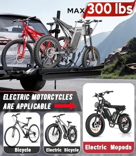 Ebike Rack with Ramp, Foldable Bike Rack for Tow Hitch, Heavy Duty Bike Carrier for 2 Fat Tire Bikes with 300LBS Load Capacity - Fits SUV, Truck, Trailer, RV