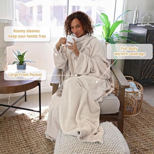 Cozy Sleeve Design for Hands-Free Comfort, Perfect for Reading, TV Time & Relaxing, Christmas & Birthday Gift Catalonia Wearable Blanket with Sleeves for Women & Men, Fleece Wrap Throw B075M2FQYV