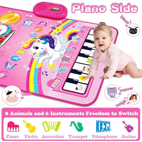Piano Drum Animal Touch Unicorn Toy - Infant Musical Toy 12-18 Months Babies Birthday Easter Gifts for 1 2 3 Year Old Girls Toys for 1 Year Old Girl Gifts: 3 in 1 Baby Music Mat Toddler Toys Age 1-2 B0DBXXVQP3