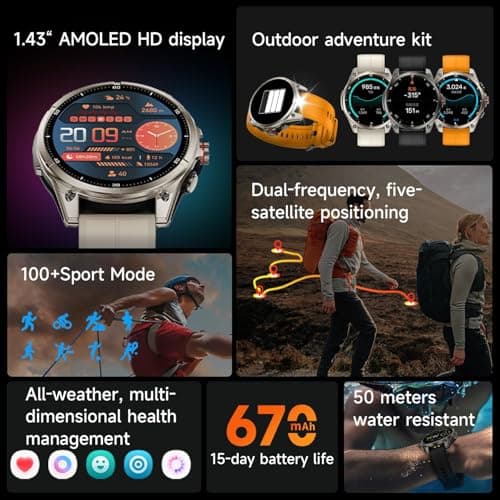 afoloery GPS Running Watch and Outdoor Smartwatch, AMOLED Display, Built-in LED Flashlight,Multisport GPS Smartwatch,5ATM Waterproof,Fitness Tracker up to 15 Days of Battery